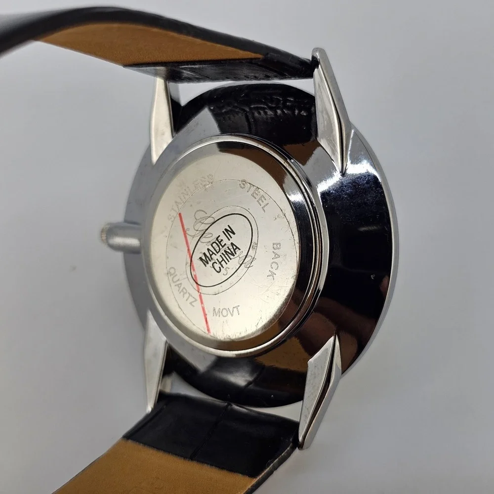 Men's‎ Analog Watch 42MM Light Tan Dial Black Lether Bands New Battery